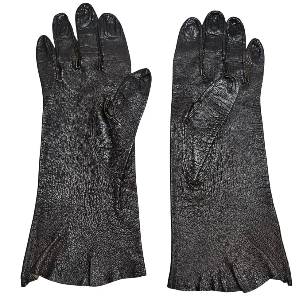 Vintage 60s 70s Brown Leather Gloves 7.5 France Elegant Opera Bridgerton Driving